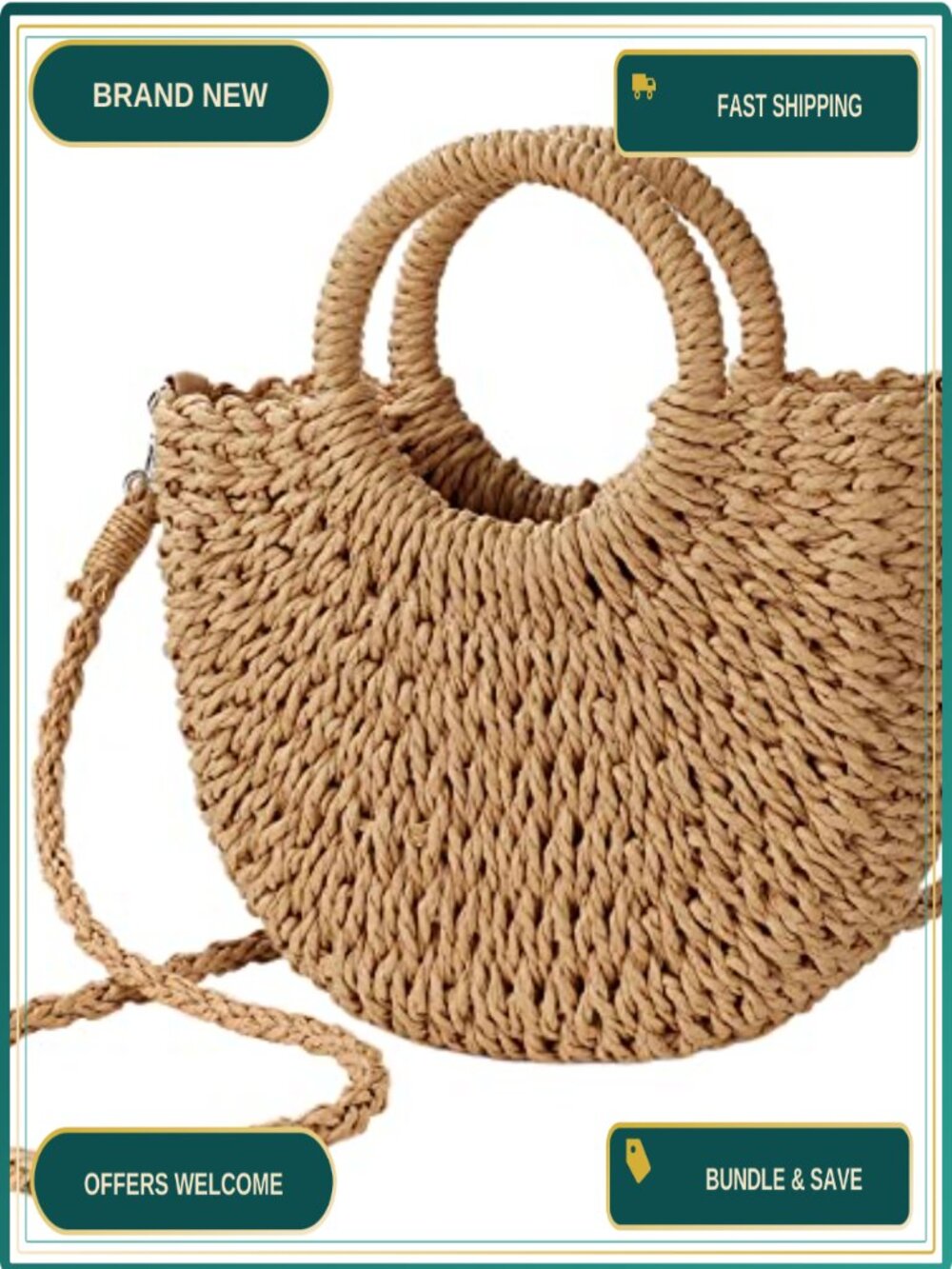 Womens Handwoven Straw Crossbody Bag Top Handle Satchel Shoulder Purse Summer